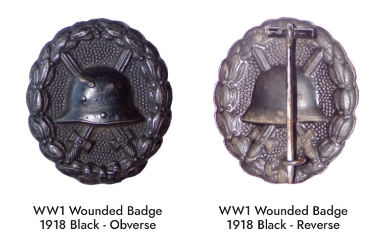 The obverse and reverse of the Black WW1 Wound Badge decoration.